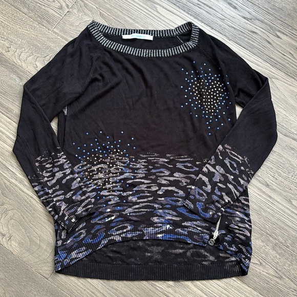 Desigual | Black and Blue Animal Print Patterned Sweater Size Extra Small - Picture 1 of 13